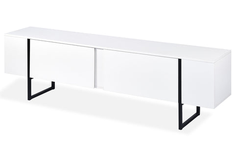 Meuble TV avec 2 portes Biwa 180 cm blanc et métal noir