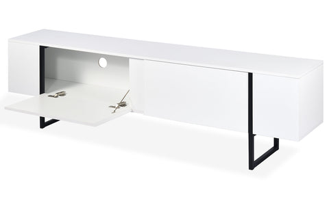 Meuble TV avec 2 portes Biwa 180 cm blanc et métal noir