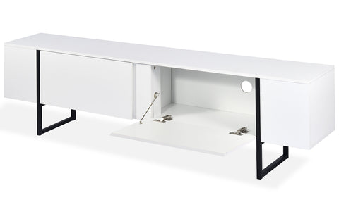 Meuble TV avec 2 portes Biwa 180 cm blanc et métal noir