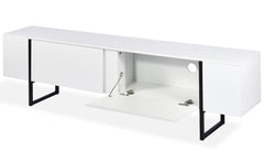 Meuble TV avec 2 portes Biwa 180 cm blanc et métal noir