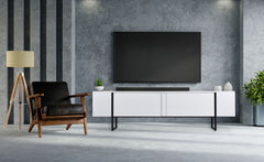 Meuble TV avec 2 portes Biwa 180 cm blanc et métal noir