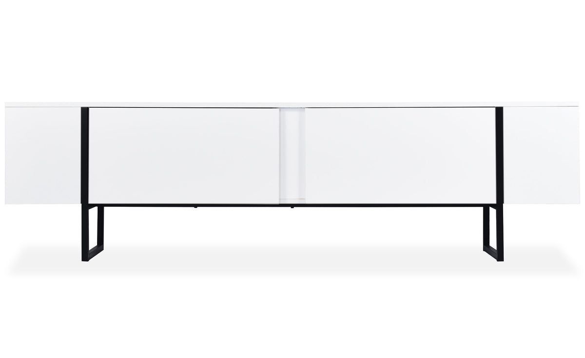 Meuble TV avec 2 portes Biwa 180 cm blanc et métal noir