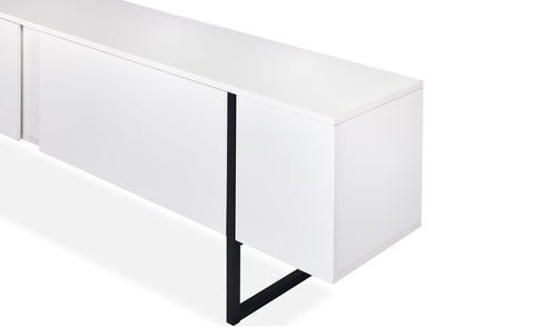 Meuble TV avec 2 portes Biwa 180 cm blanc et métal noir