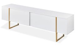 Meuble TV moderne avec 2 portes Valmain L180cm Blanc et Métal Or