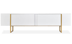 Meuble TV Biwa avec portes L180cm blanc et métal or