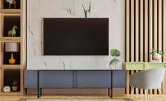 Meuble TV Biwa avec 2 portes en gris foncé et métal noir L180cm