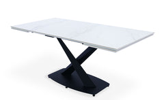 Table extensible moderne Valorane Céramique effet marbre blanc pieds Noir