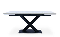 Table extensible moderne Valorane Céramique effet marbre blanc pieds Noir