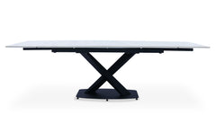 Table extensible moderne Valorane Céramique effet marbre blanc pieds Noir