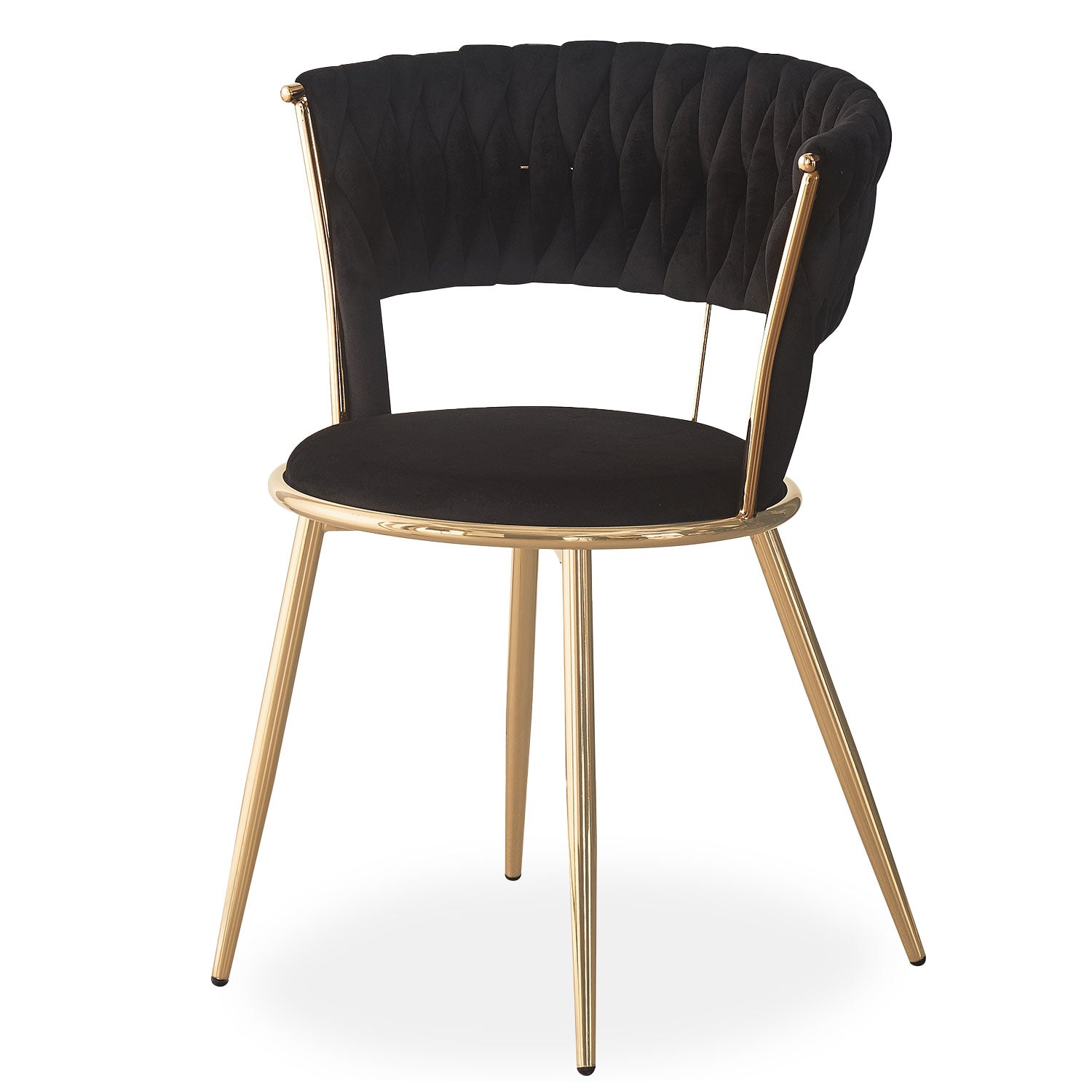 Lot de 2 chaises design au dossier arrondi style maillage Varadian Velours Noir et Métal Or