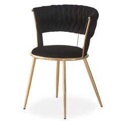 Lot de 2 chaises design au dossier arrondi style maillage Varadian Velours Noir et Métal Or
