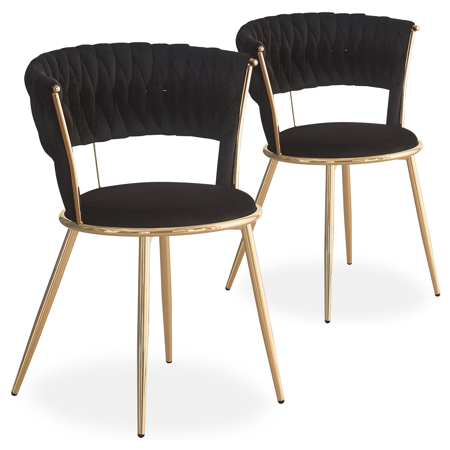 Lot de 2 chaises design au dossier arrondi style maillage Varadian Velours Noir et Métal Or