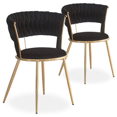 Lot de 2 chaises design au dossier arrondi style maillage Varadian Velours Noir et Métal Or