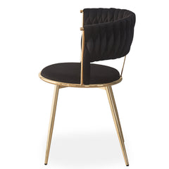 Lot de 2 chaises design au dossier arrondi style maillage Varadian Velours Noir et Métal Or