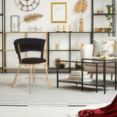 Lot de 2 chaises dossier arrondi en velours noir et métal or Broso