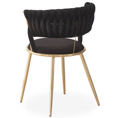 Lot de 2 chaises design au dossier arrondi style maillage Varadian Velours Noir et Métal Or