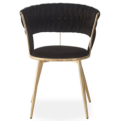 Lot de 2 chaises design au dossier arrondi style maillage Varadian Velours Noir et Métal Or