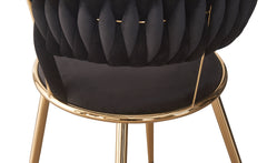 Lot de 2 chaises design au dossier arrondi style maillage Varadian Velours Noir et Métal Or