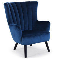 Fauteuil en velours bleu avec dossier matelassé