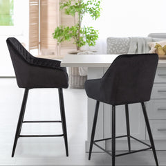 Lot de 2 chaises de bar en velours Ayda noir