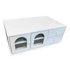 Table basse Caria 60x100cm avec portes et tiroirs blanc texturé