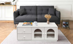 Table basse Caria 60x100cm avec portes et tiroirs blanc texturé