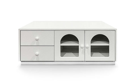 Table basse Caria 60x100cm avec portes et tiroirs blanc texturé