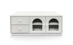 Table basse Caria 60x100cm avec portes et tiroirs blanc texturé