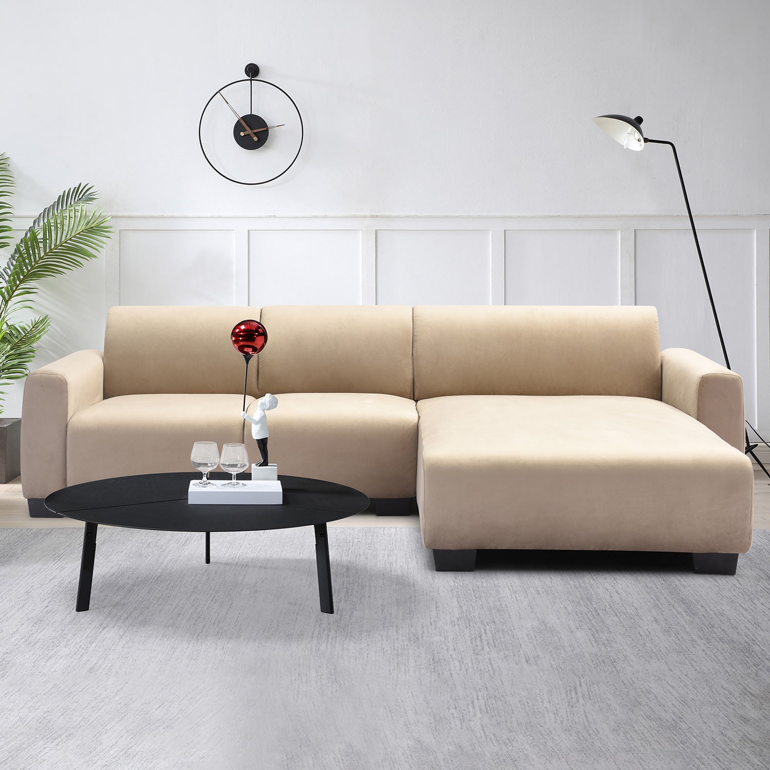 Canapé d'angle moderne 292cm Wallis Velours Taupe