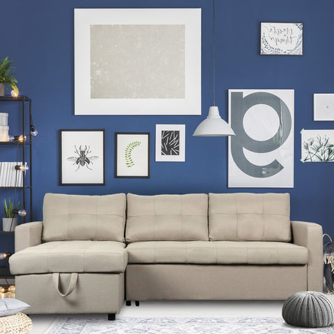 Canapé d'angle convertible Arida en tissu beige