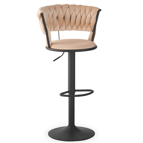 Lot de 2 chaises de bar Brillio dossier arrondi style maillage velours beige et métal noir