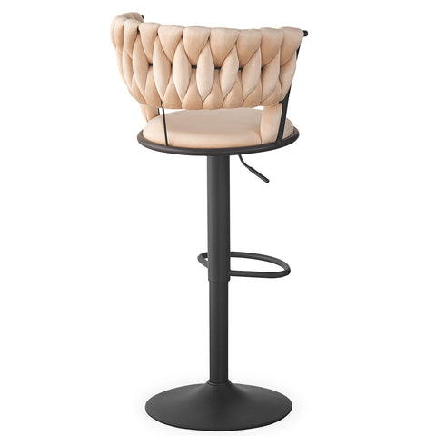 Lot de 2 chaises de bar Brillio dossier arrondi style maillage velours beige et métal noir