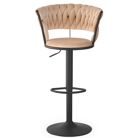 Lot de 2 chaises de bar Brillio dossier arrondi style maillage velours beige et métal noir
