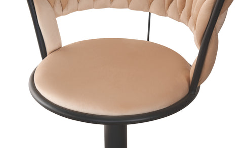 Lot de 2 chaises de bar Brillio dossier arrondi style maillage velours beige et métal noir