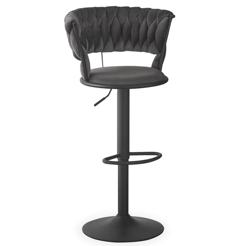 Lot de 2 chaises de bar Brillio dossier arrondi maillage velours gris et métal noir