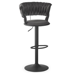 Lot de 2 chaises de bar dossier arrondi style maillage Xenox Velours Gris et Métal Noir