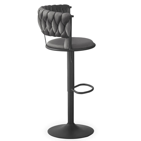 Lot de 2 chaises de bar Brillio dossier arrondi maillage velours gris et métal noir