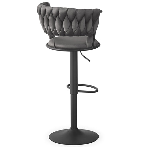 Lot de 2 chaises de bar Brillio dossier arrondi maillage velours gris et métal noir