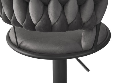 Lot de 2 chaises de bar Brillio dossier arrondi maillage velours gris et métal noir