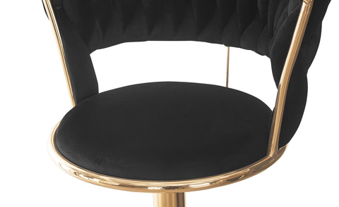 Lot de 2 chaises de bar Brillio dossier arrondi style maillage velours noir et métal or