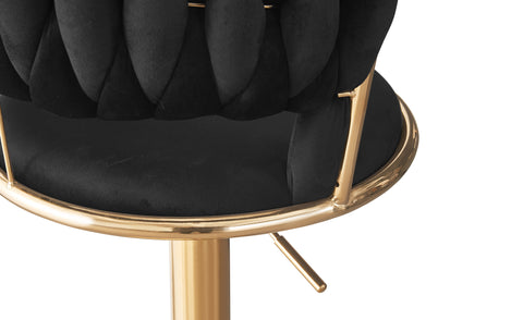 Lot de 2 chaises de bar Brillio dossier arrondi style maillage velours noir et métal or