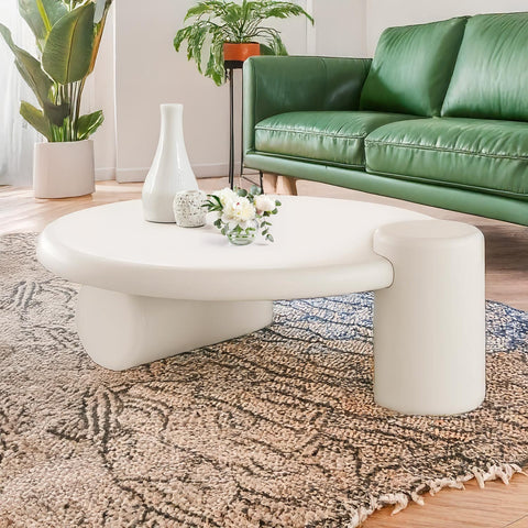 Table basse ronde asymétrique 100cm Yang Crème