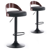 Lot de 2 chaises de bar pivotantes bois foncé et simili cuir noir