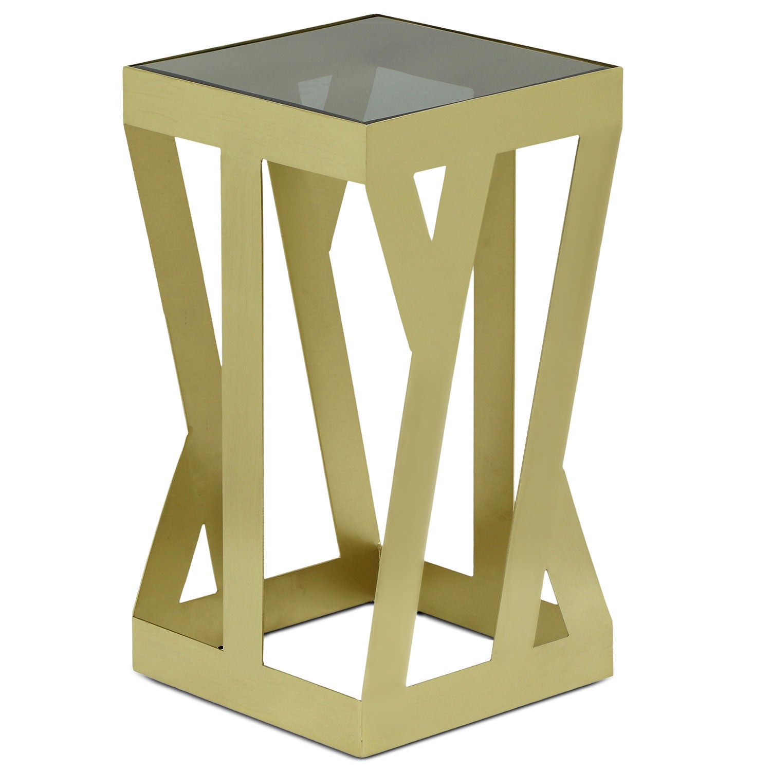 Ensemble de 3 tables d'appoint Zendaya en Verre fumé et Métal Or