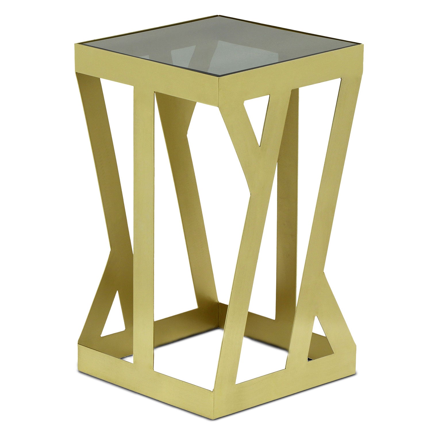 Ensemble de 3 tables d'appoint Zendaya en Verre fumé et Métal Or