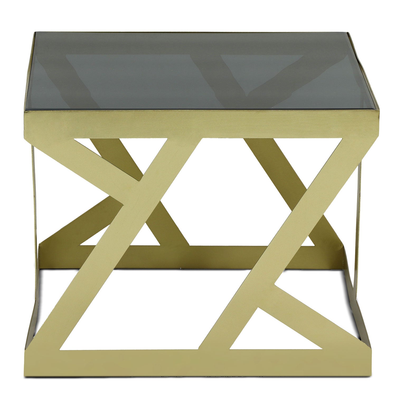 Ensemble de 3 tables d'appoint Zendaya en Verre fumé et Métal Or