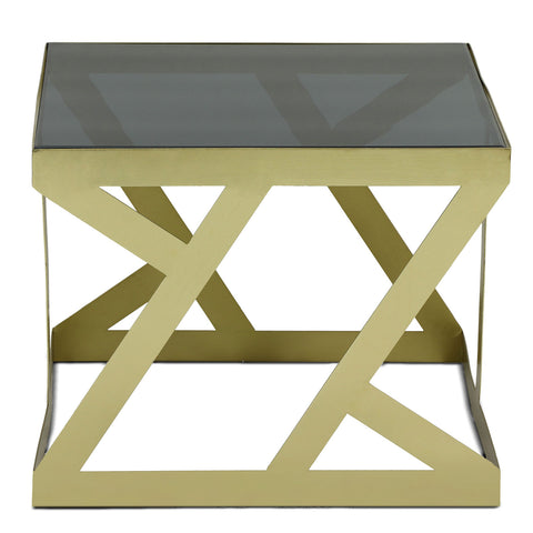 Ensemble de 3 tables d'appoint Zendaya en Verre fumé et Métal Or