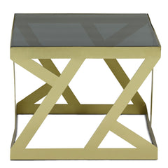 Ensemble de 3 tables d'appoint Zendaya en Verre fumé et Métal Or