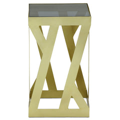 Ensemble de 3 tables d'appoint Zendaya en Verre fumé et Métal Or