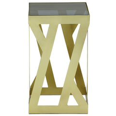 Ensemble de 3 tables d'appoint Zendaya en Verre fumé et Métal Or